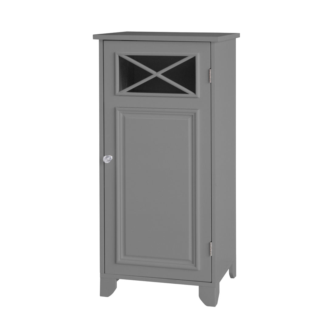A view from the side of a Teamson Home Dawson Gray Floor Storage Cabinet with Door