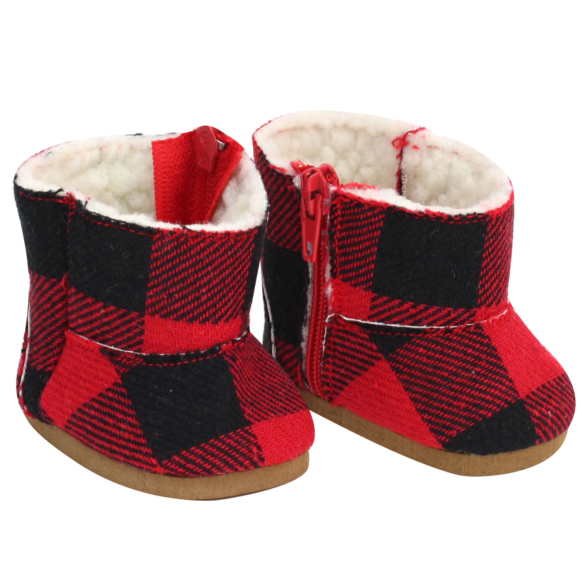 Sophia’s Gender-Neutral Mix & Match Cozy Seasonal Winter Buffalo Check Plaid Boots for 18” Dolls, Black/Red