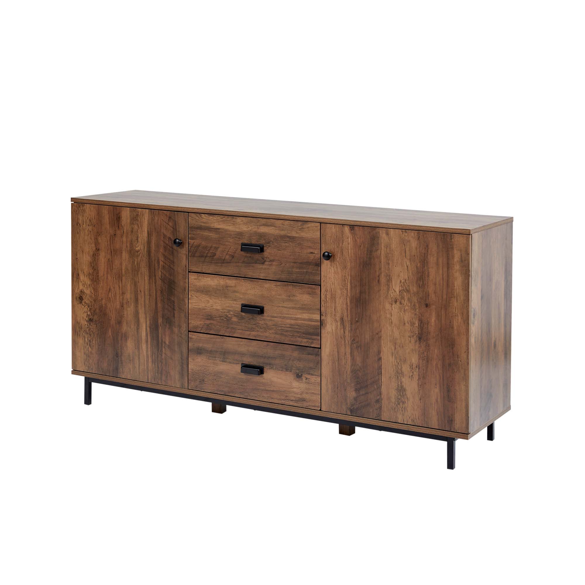 Teamson Home Brooklyn Sideboard with Storage Plus Metal Legs and Handles, Brown