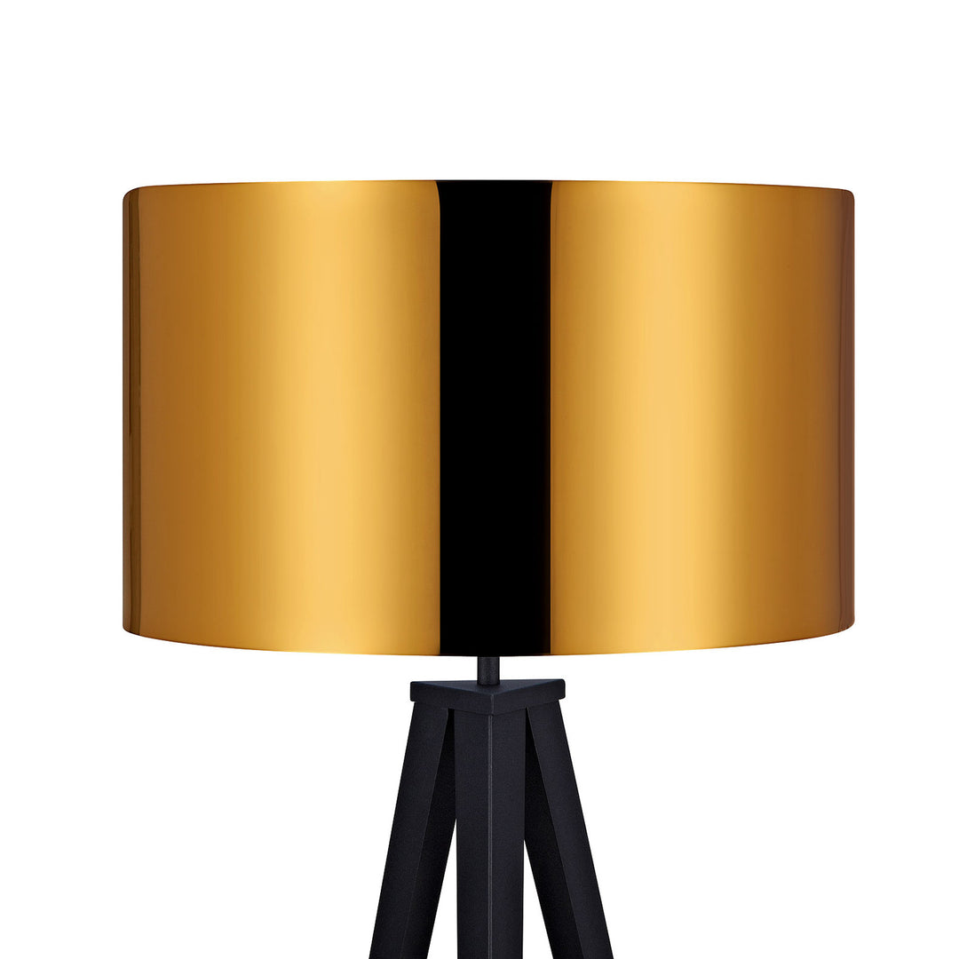 Close-up of the gold drum shade on the Romanza Tripod Floor Lamp