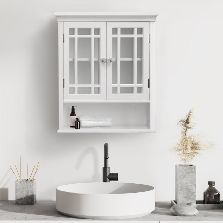Teamson Home White Neal Removable Wall Cabinet over a modern sink in a white bathroom