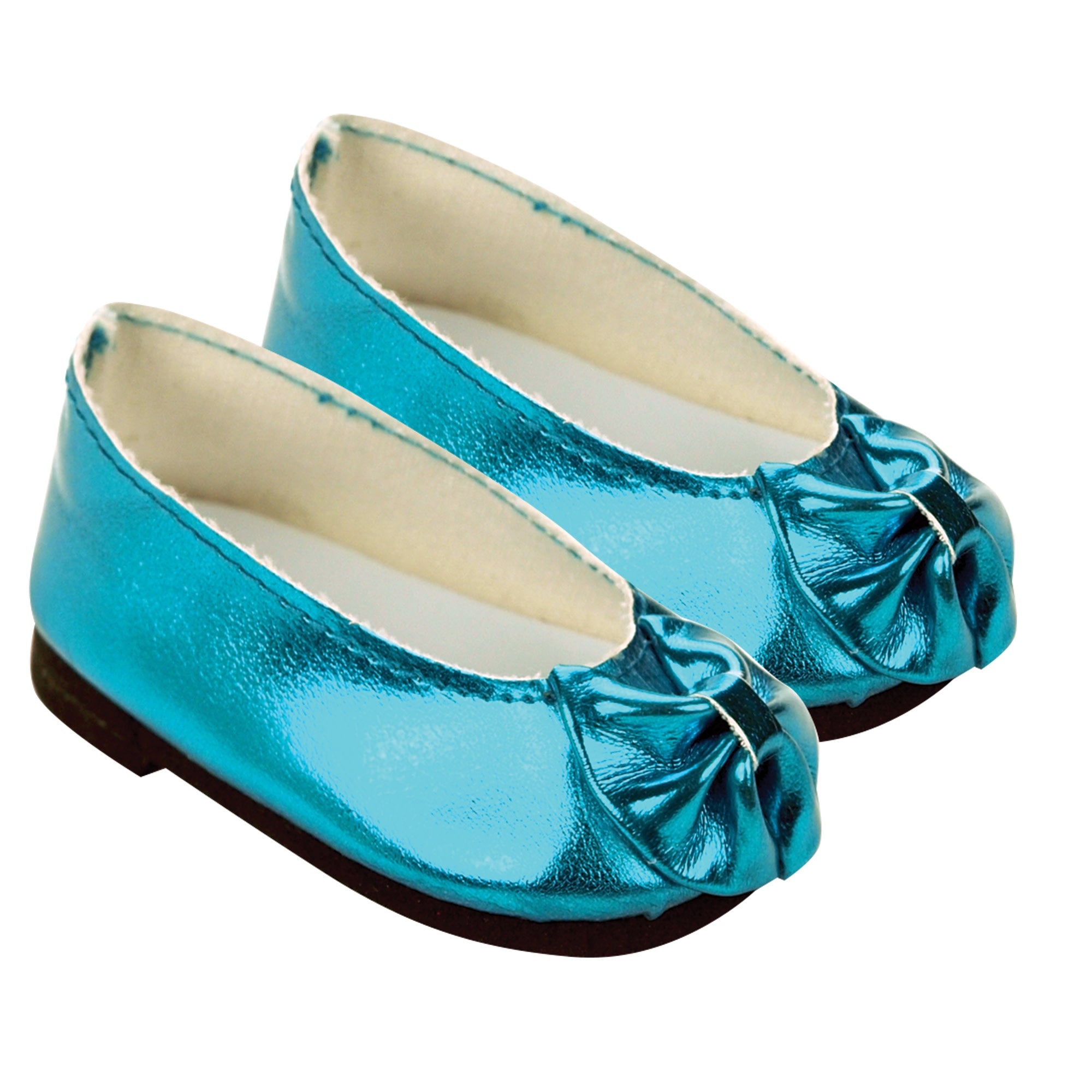 Sophia’s Super Cute Mix & Match Metallic Accessory Slip-On Ballerina Ballet Patent Bow Flat Shoes for 18” Dolls, Teal