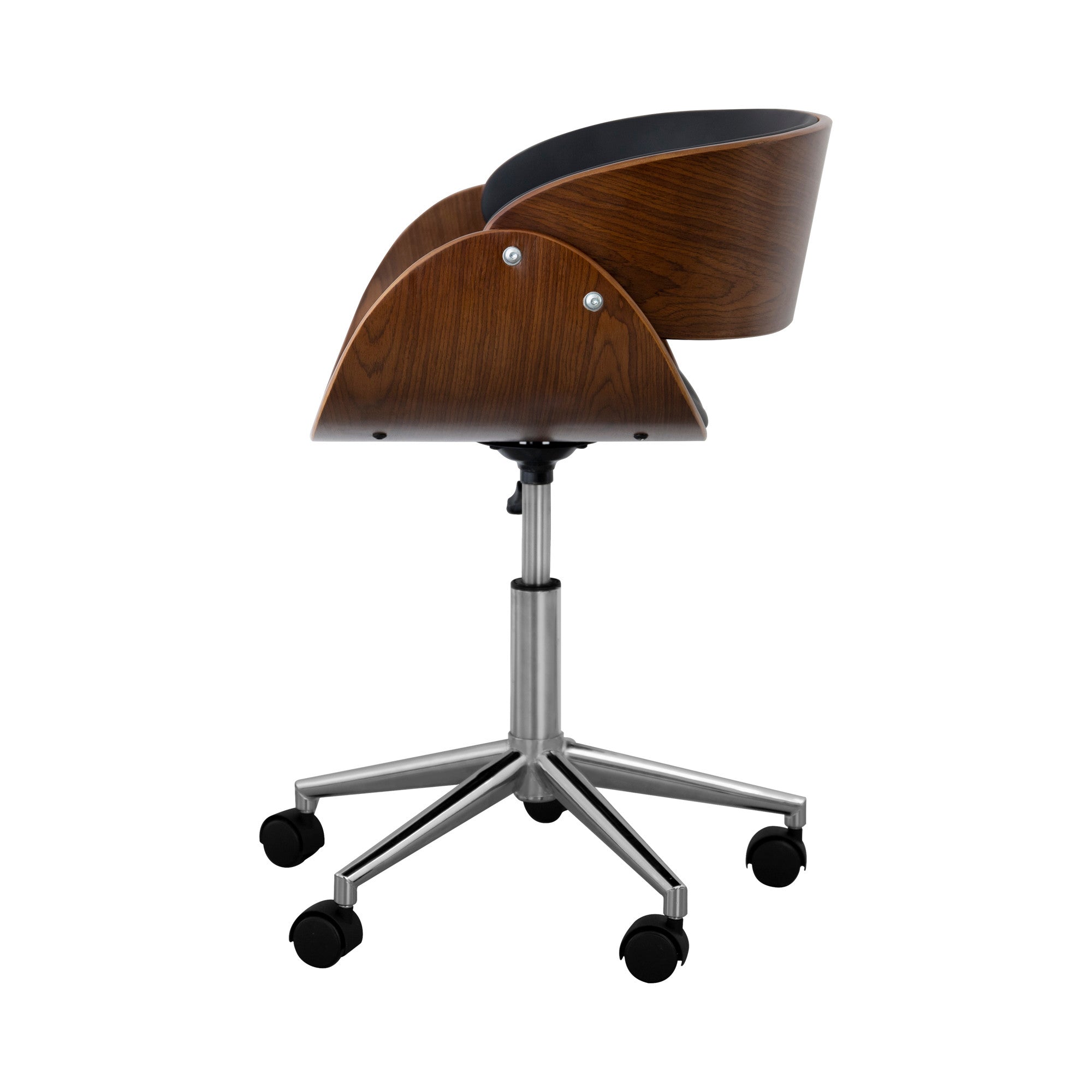 Teamson Home Faux Leather Curved Swivel Home Office Chair with Adjustable Seat Height, Black/Brown