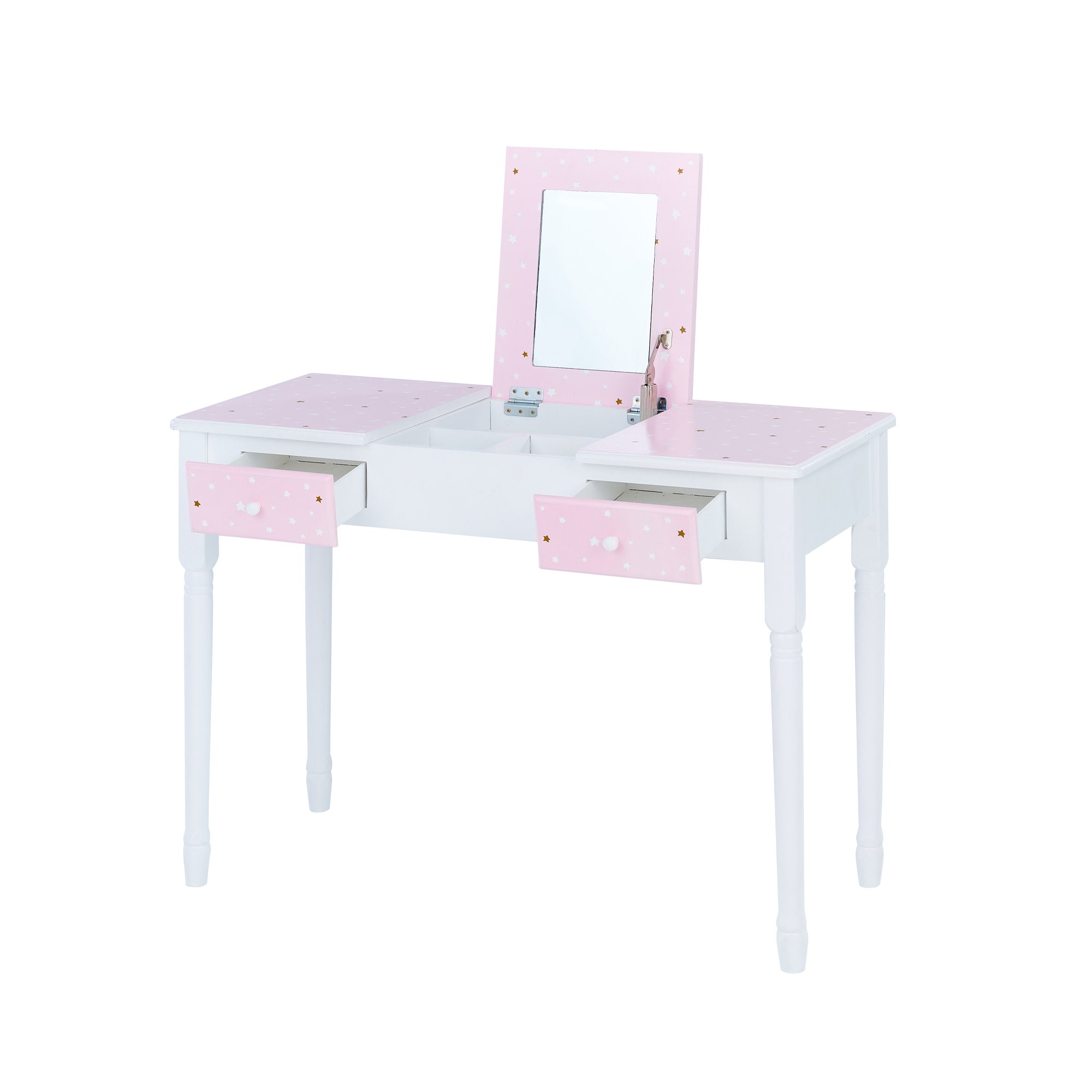 Fantasy Fields Kids Kate Twinkle Star Vanity Set with Foldable Mirror and Chair, Pink/White