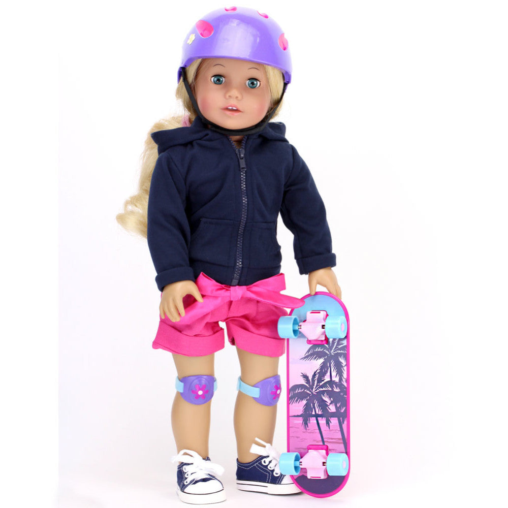 Sophia's - 18" Doll - Skateboard, Helmet & Knee Pads Set - Blue