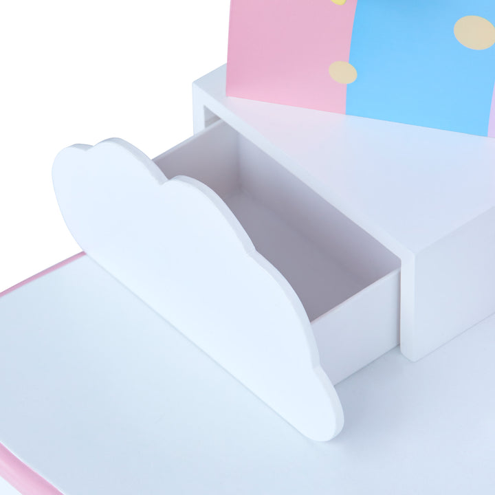 A close-up of a cloud-shaped drawer.