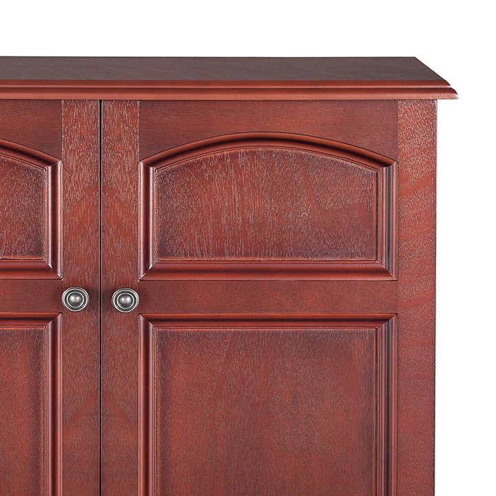 Close-up of the top of the Teamson Home Mahogany Martha Removable Wall Cabinet with detailed  recessed panels