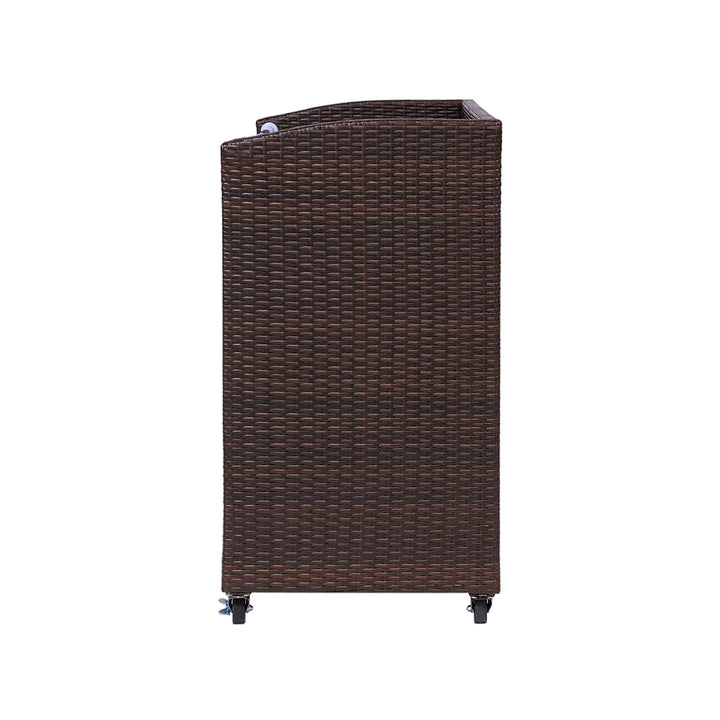A view of the side of the Teamson Home Veronica Portable Brown PE Rattan Outdoor Bar Cart