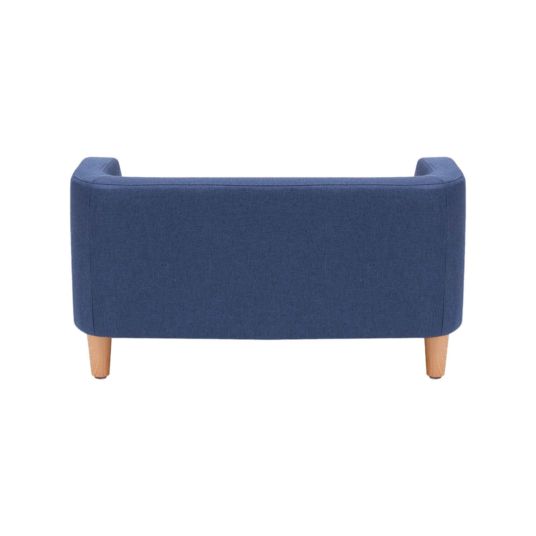 A view from behind of the Bennett Linen Sofa Pet Bed in Navy/Light Blue