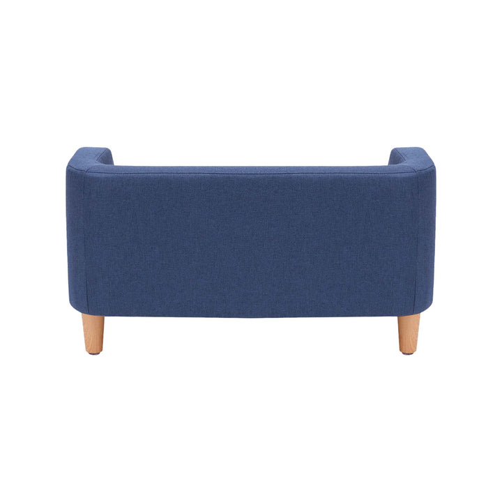 A view from behind of the Bennett Linen Sofa Pet Bed in Navy/Light Blue