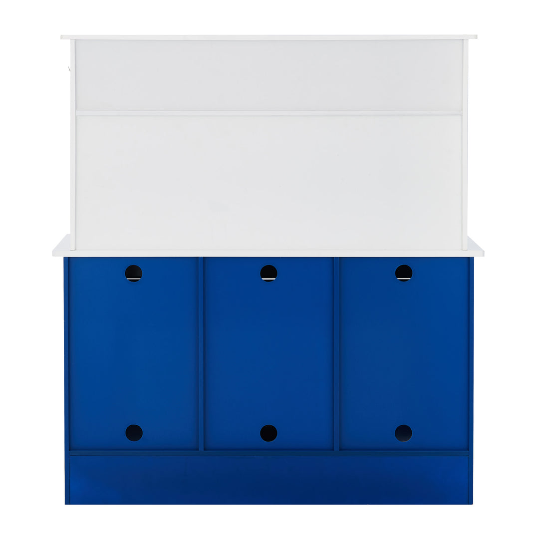 Picture of the back of the Teamson Kids Little Chef Berlin Play Kitchen, White/Blue.