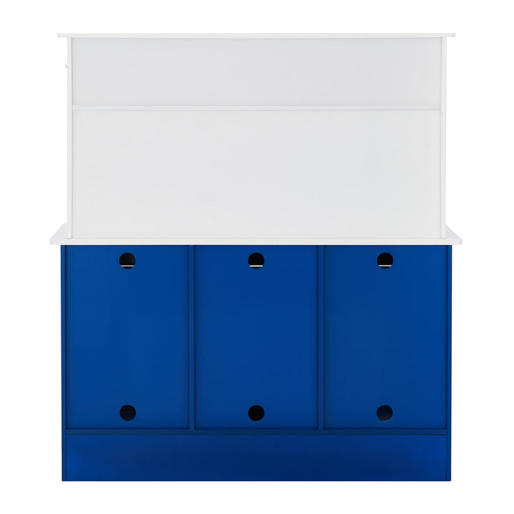 Picture of the back of the Teamson Kids Little Chef Berlin Play Kitchen, White/Blue.