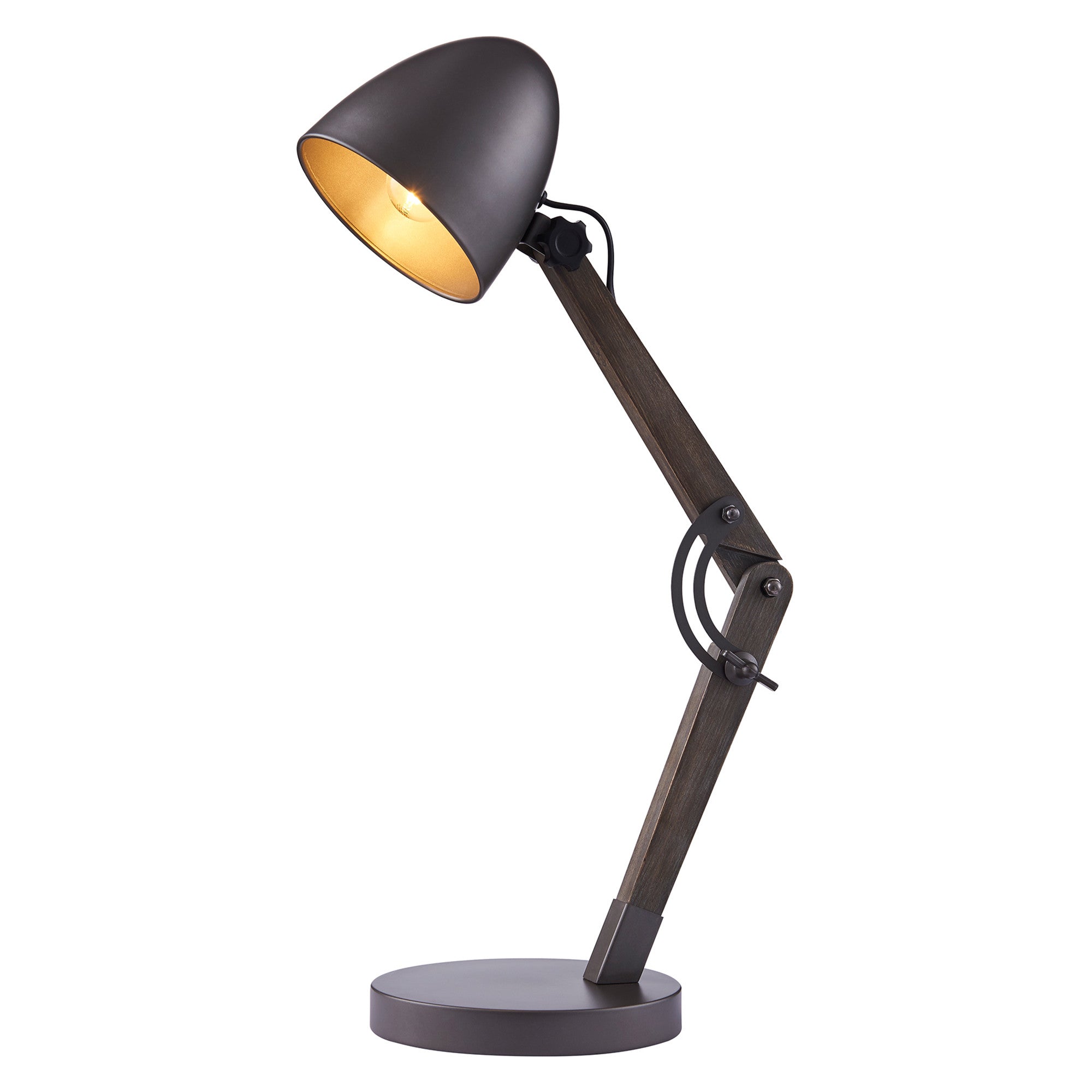 Teamson Home Lexi Modern Reading Table Lamp with Black Shade and Brushed Steel Finish