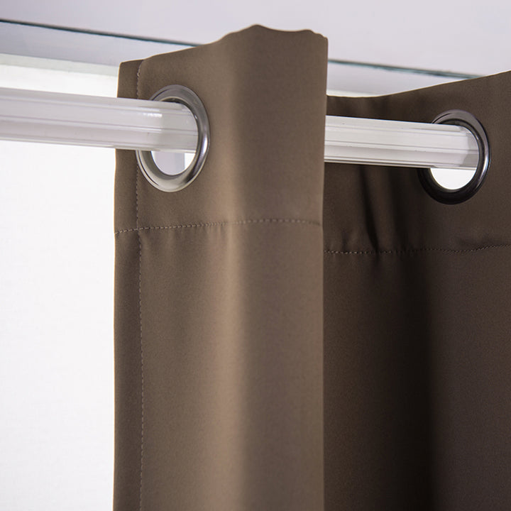 Teamson Home 96" Edessa Premium Solid Insulated Thermal Blackout Window Curtain Panels with Grommets, Hazelnut Brown hanging on a metal rod.