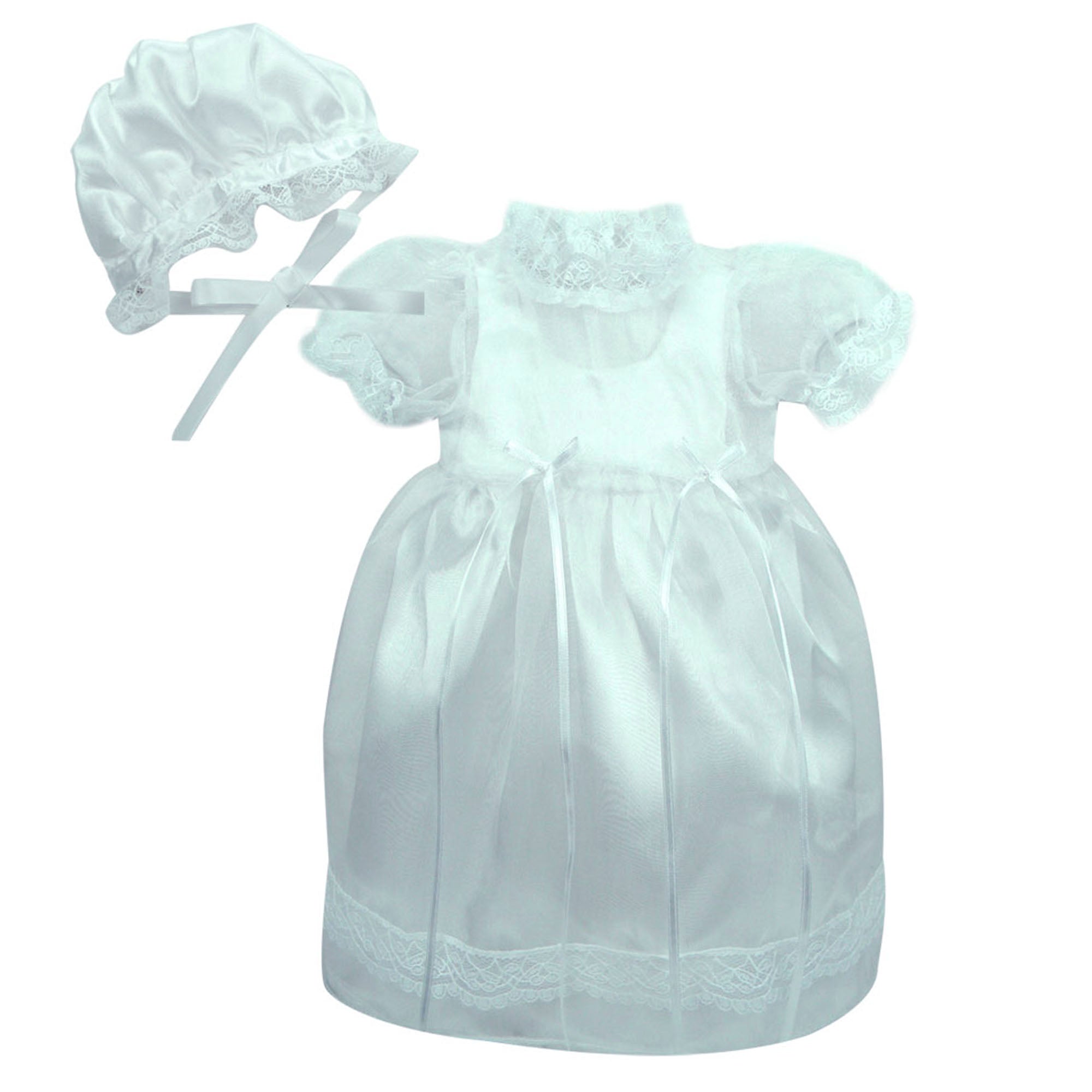 Sophia’s Special Occasion Ceremony Celebration Gown & Matching Bonnet with Lace Trim, Organza Overdress, & Ribbon Details for 15” Baby Dolls, White