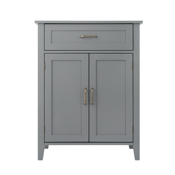 Teamson Home Mercer Mid Century Modern Wooden Floor Storage Cabinet, Gray with brass pull handles