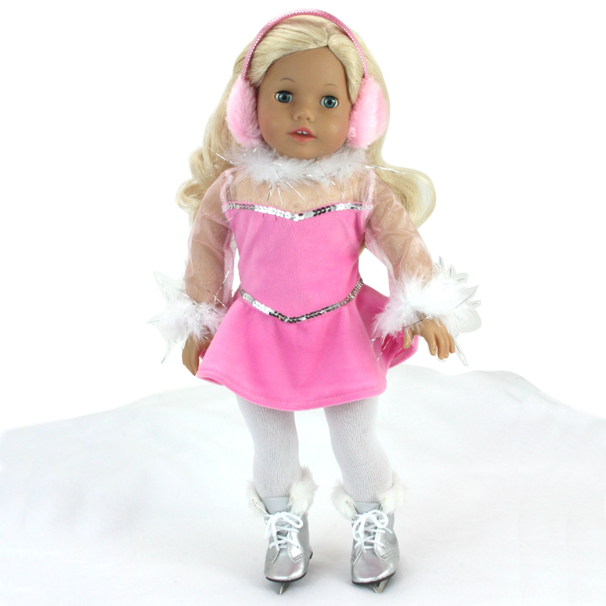 Sophia's Complete Figure Skating Outfit with Dress, Ice Skates and Accessories for 18" Dolls, Pink/Silver