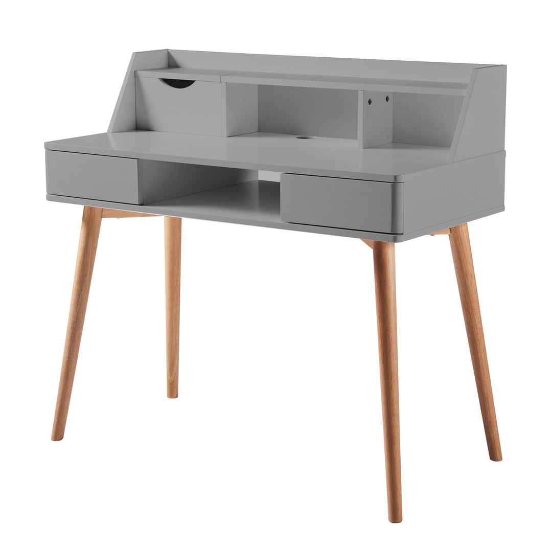 Teamson Home's Creativo Gray Writing Desk with Storage and Natural finished legs