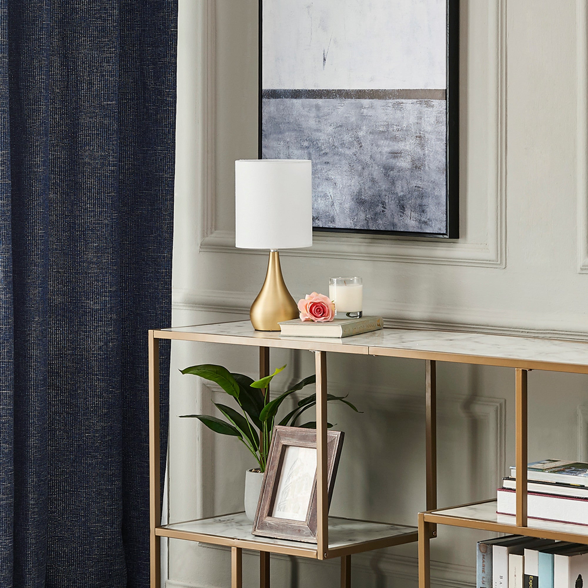 Teamson Home Sarah 15" Modern Metal Table Lamp with Touch Switch and Cream Shade, Polished Brass