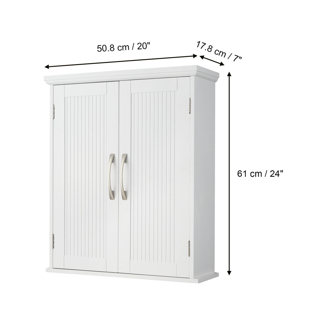 Teamson Home Newport Contemporary Wooden Removable Cabinet, White, with dimensions in inches and centimeters