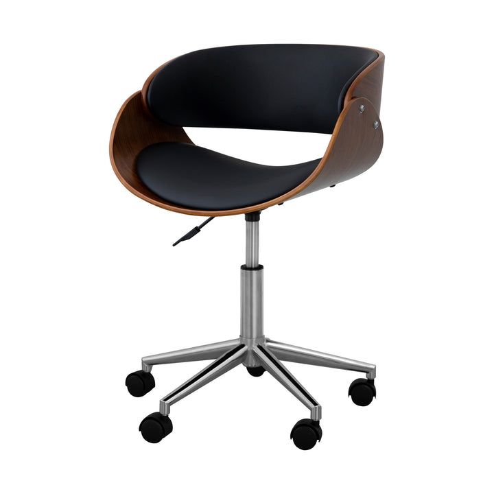 A comfortable modern Teamson Home Faux Leather Curved Swivel Home Office Chair with Adjustable Seat Height, Black/Brown.