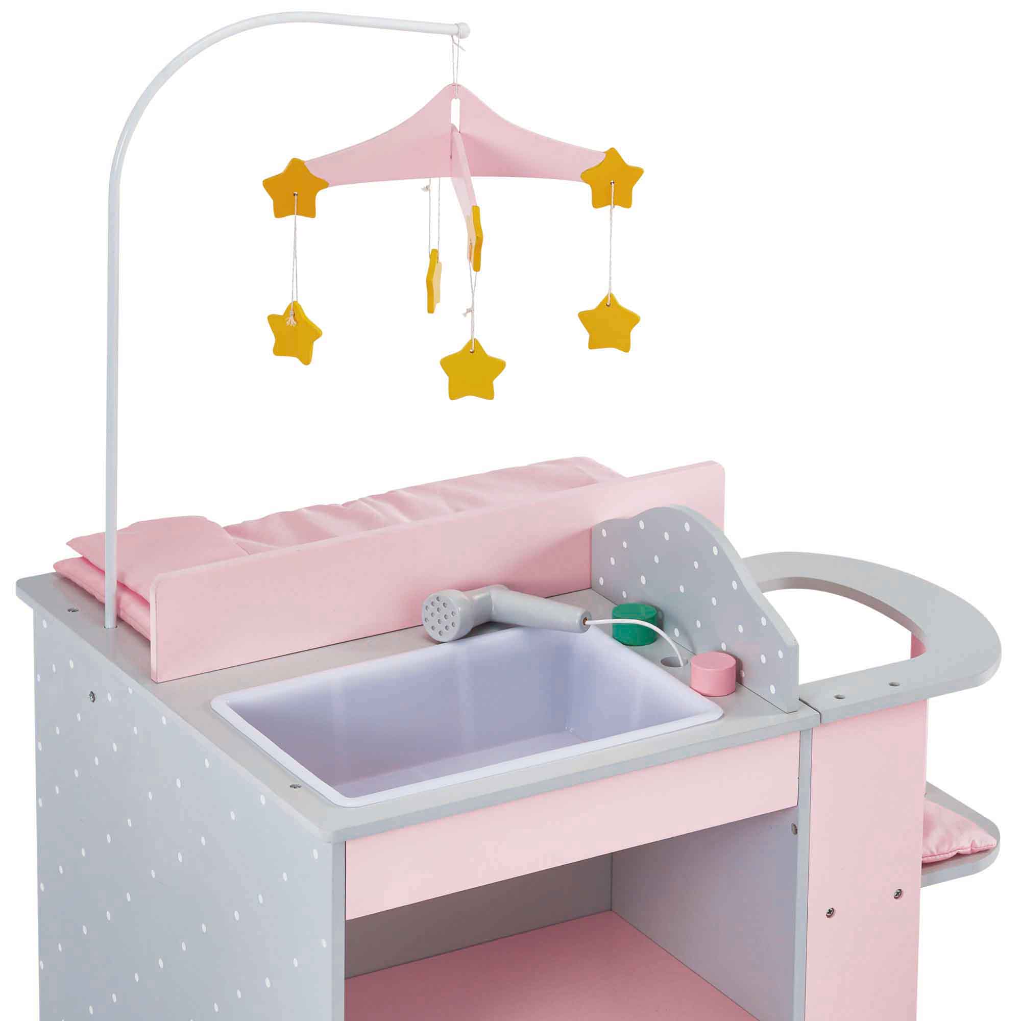 Olivia's Little World Kids Polka Dots Princess Baby Doll Changing Station with Storage, Gray/Pink