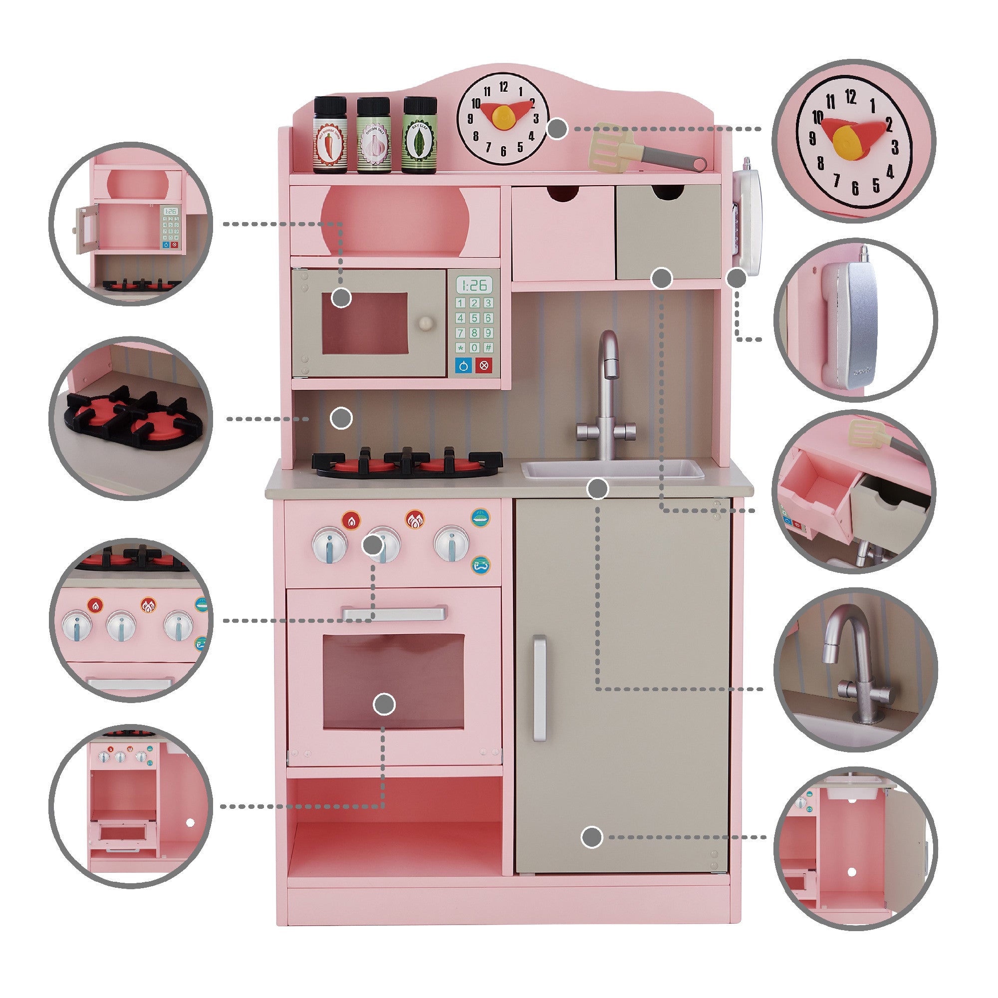 Teamson Kids Little Chef Florence Classic Play Kitchen, Pink/Gray