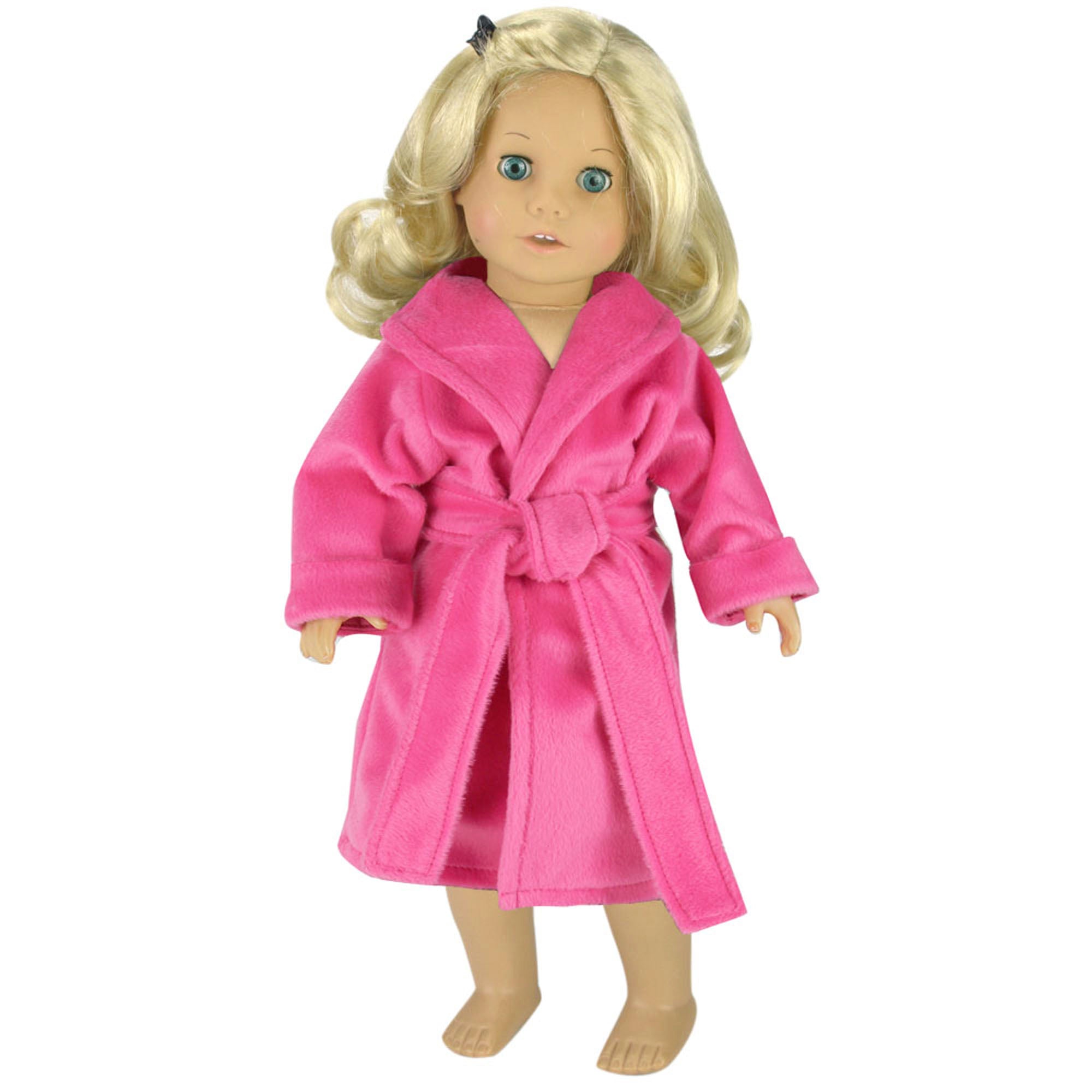 Sophia’s Luxuriously Soft Velour Spa Day Solid-Colored Bathrobe for 18” Dolls, Hot Pink