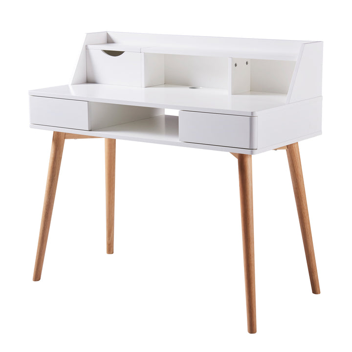 Teamson Home's Creativo White Writing Desk with storage and Natural tapered legs
