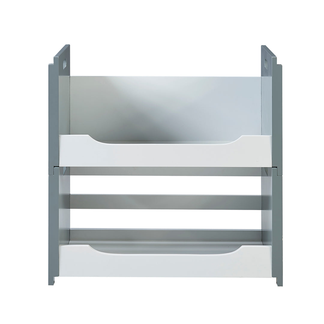 A view from the front of a Teamson Home Stacking Storage Unit with Handles, Gray/White
