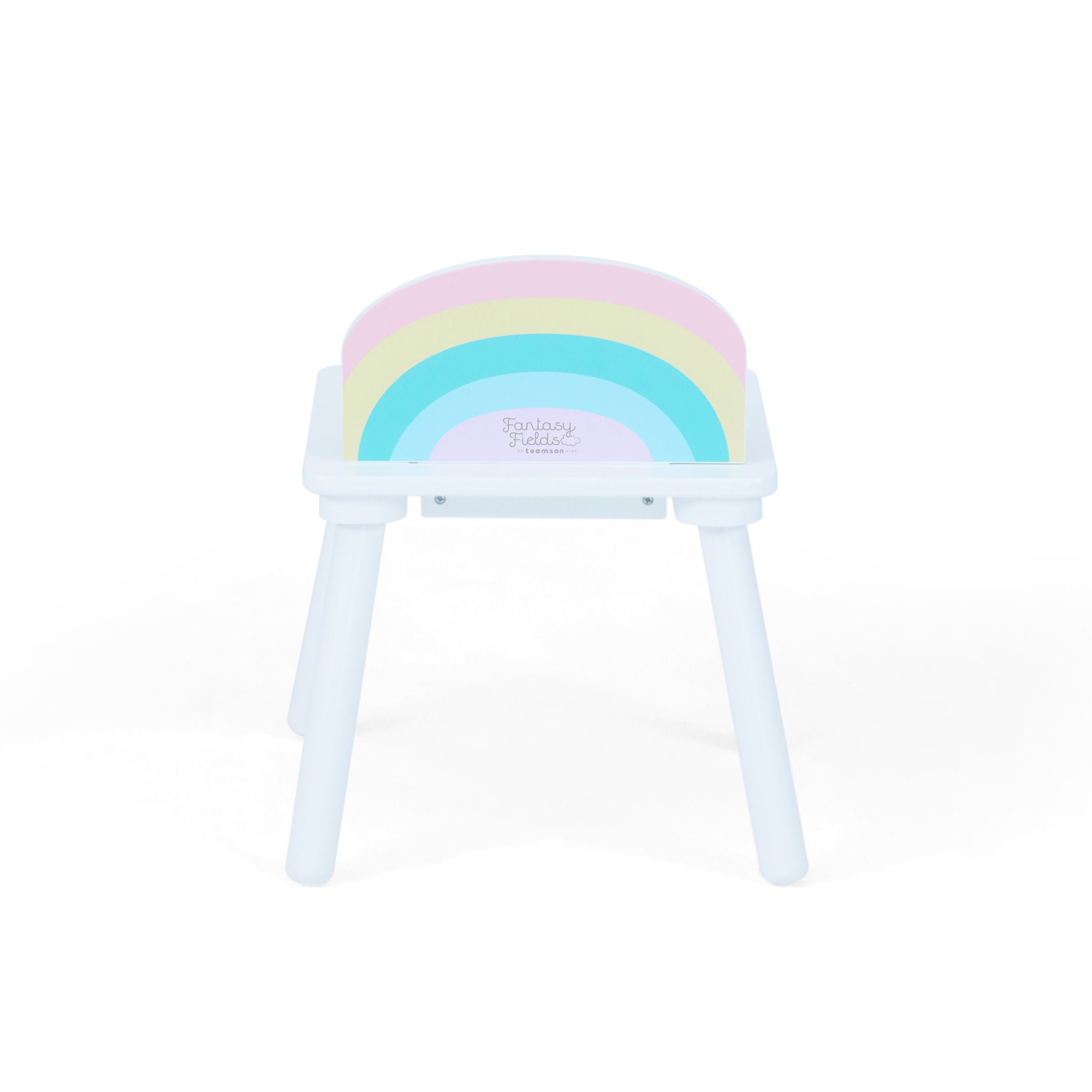Fantasy Fields Kids Round Play Table with Center Mesh Storage and Two Rainbow Chairs, White