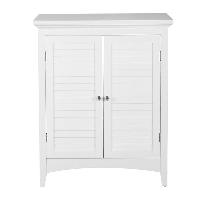 White Glancy 2-Door Floor Cabinet with Louvered Doors, Chrome Knobs