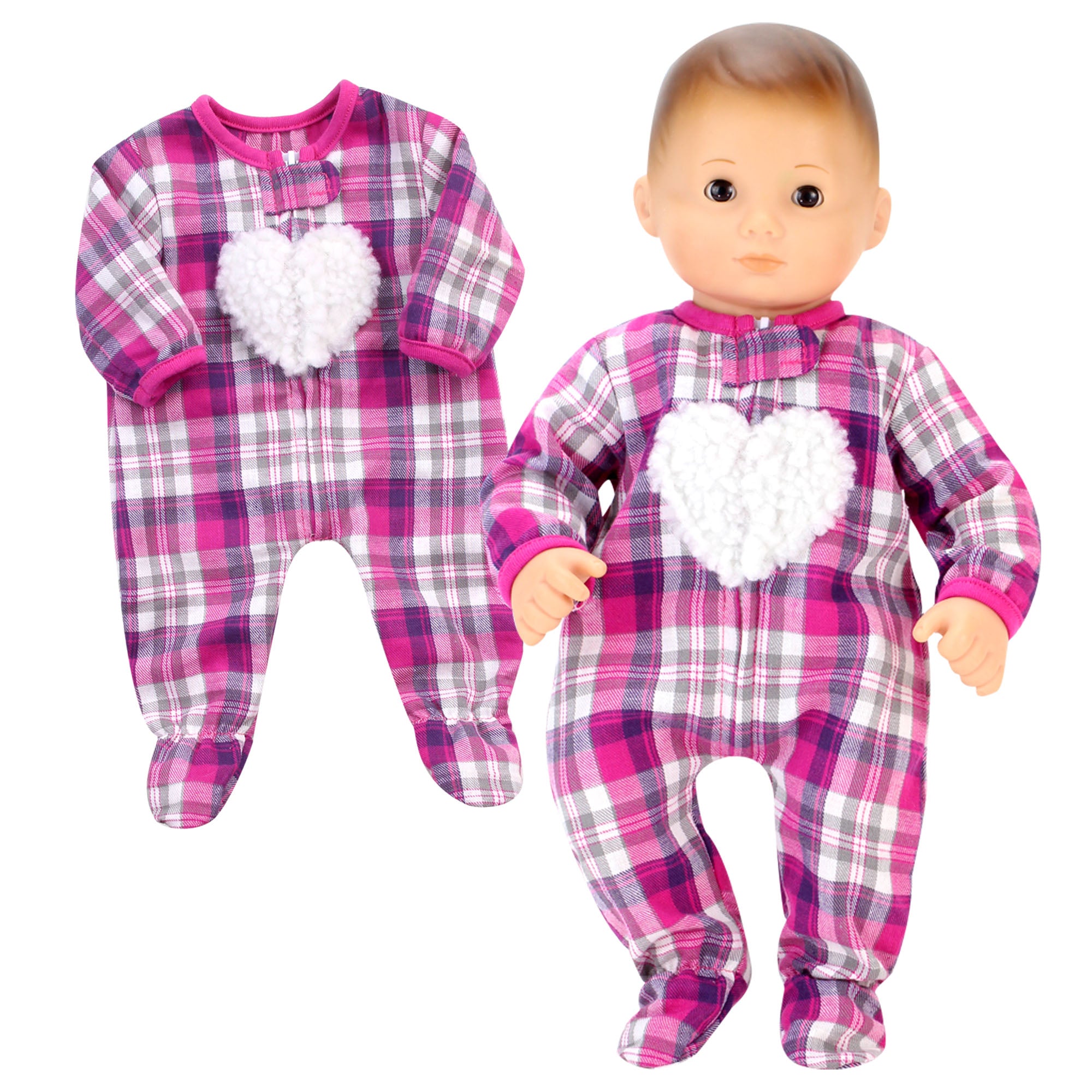 Sophia's - 15" Doll - Flannel Sleeper w/ Heart - Hot Pink