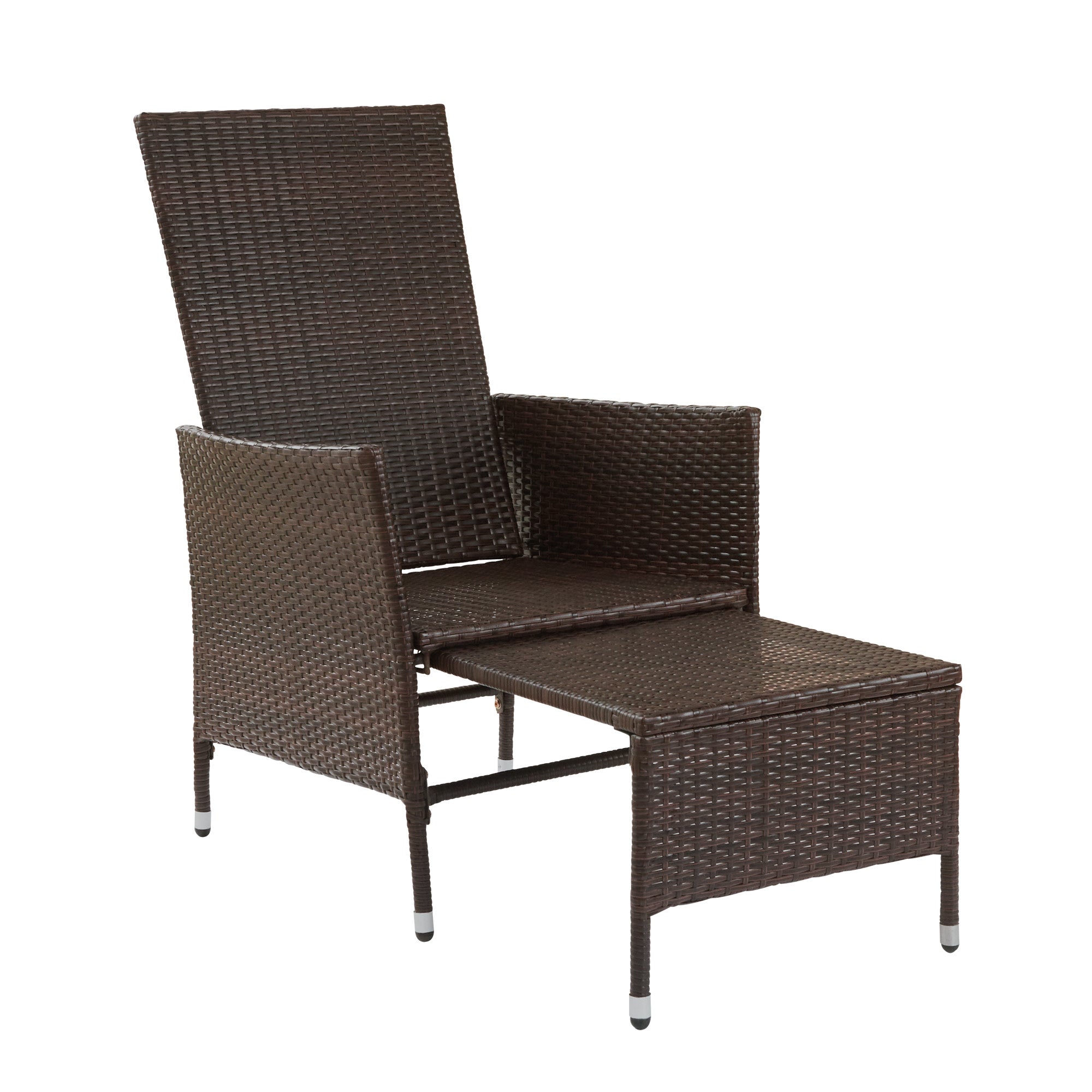 Teamson Home Outdoor Rattan Patio Lounge Chair with Pull-Out Ottoman and Cushions, Brown/White