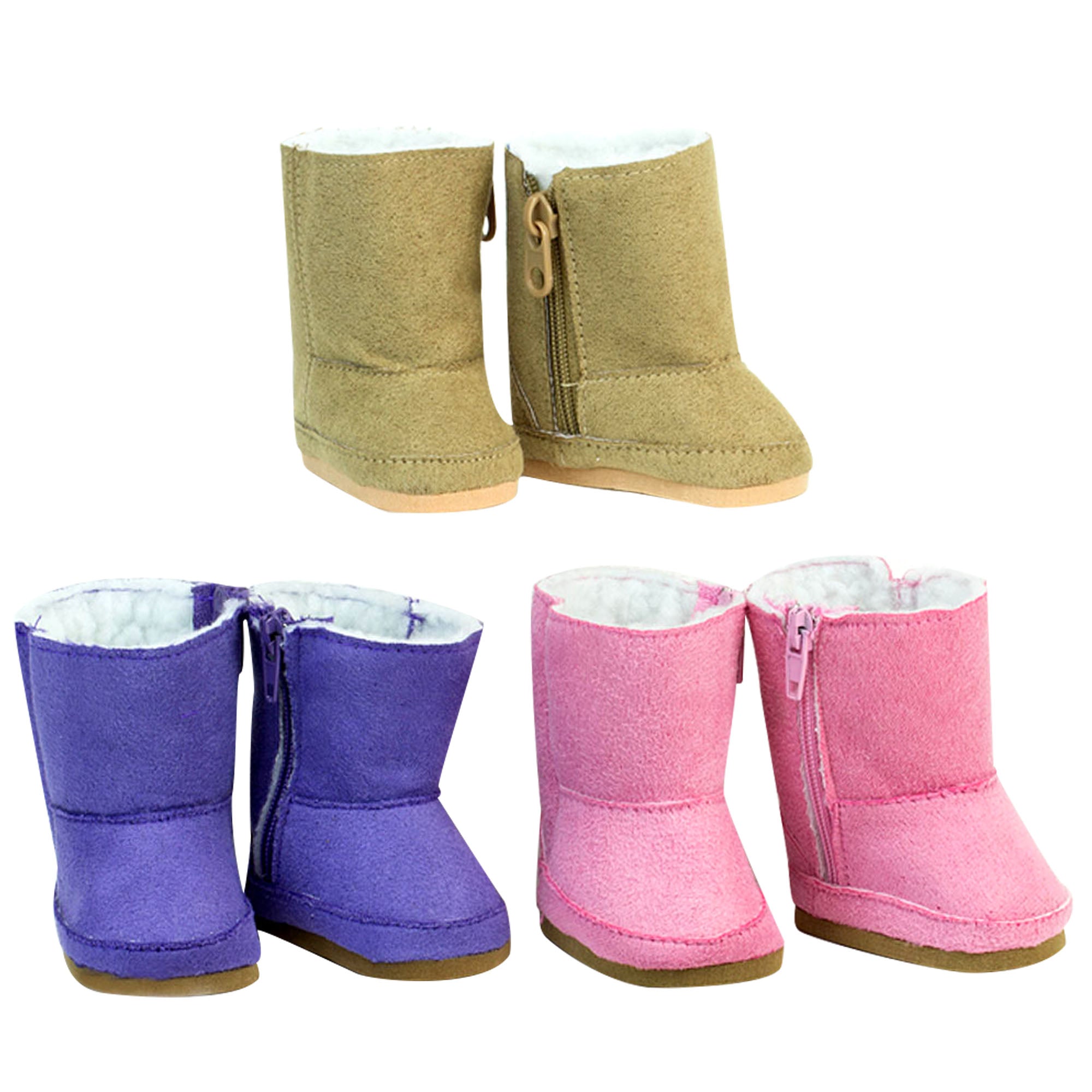 Sophia's Set of 3 Suede Winter Boots for 18" Dolls, Pink/Purple/Tan