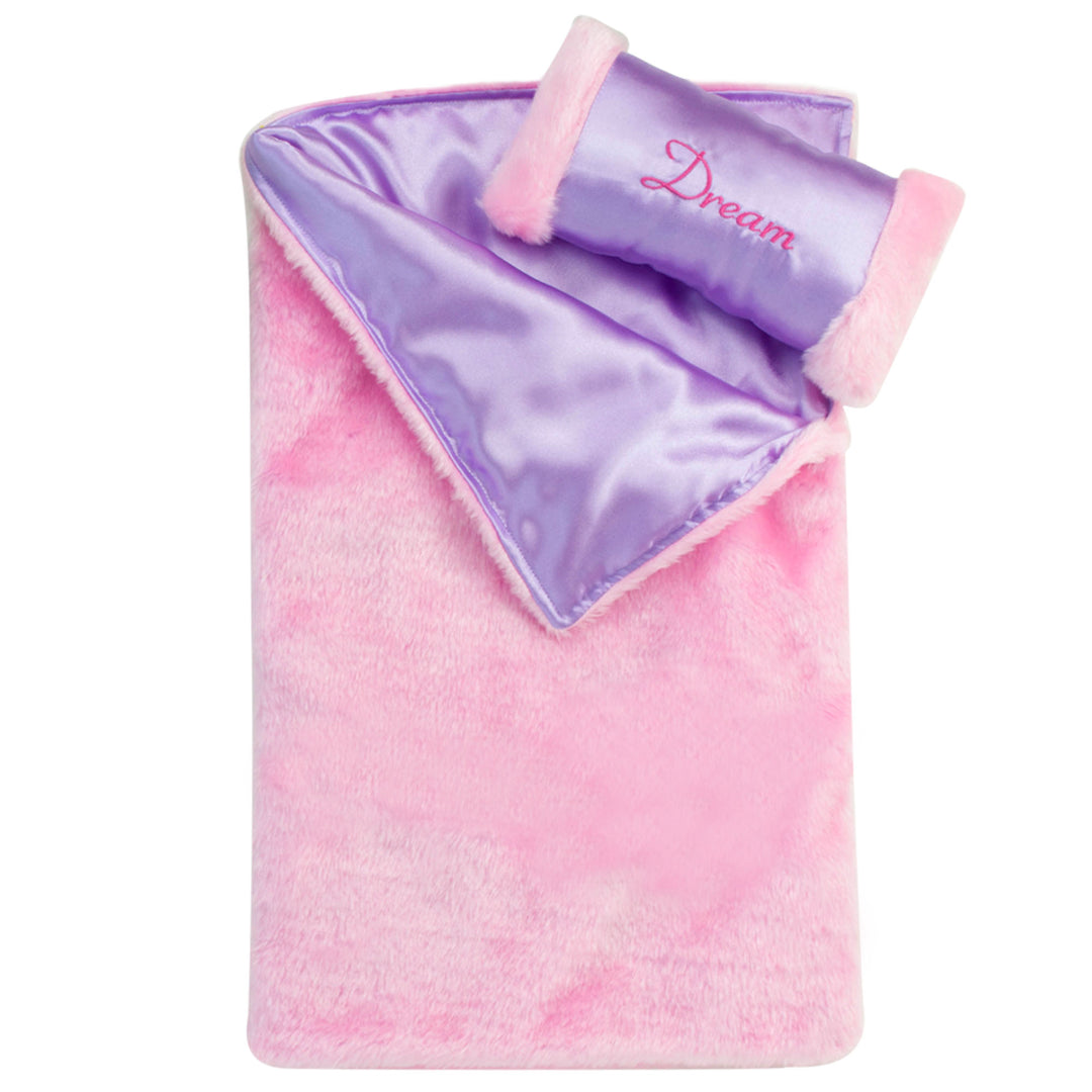 Sophia's Fur/Satin Sleeping Bag and DREAM Pillow for 18" Dolls, Pink/Purple