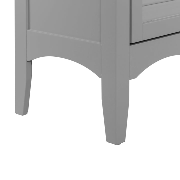 A close up of a Teamson Home Glancy Wooden Linen Tower Cabinet with Storage, Gray for organization and storage.