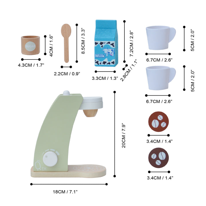 Teamson Kids - Little Chef Frankfurt Wooden Coffee machine play kitchen accessories with dimensions