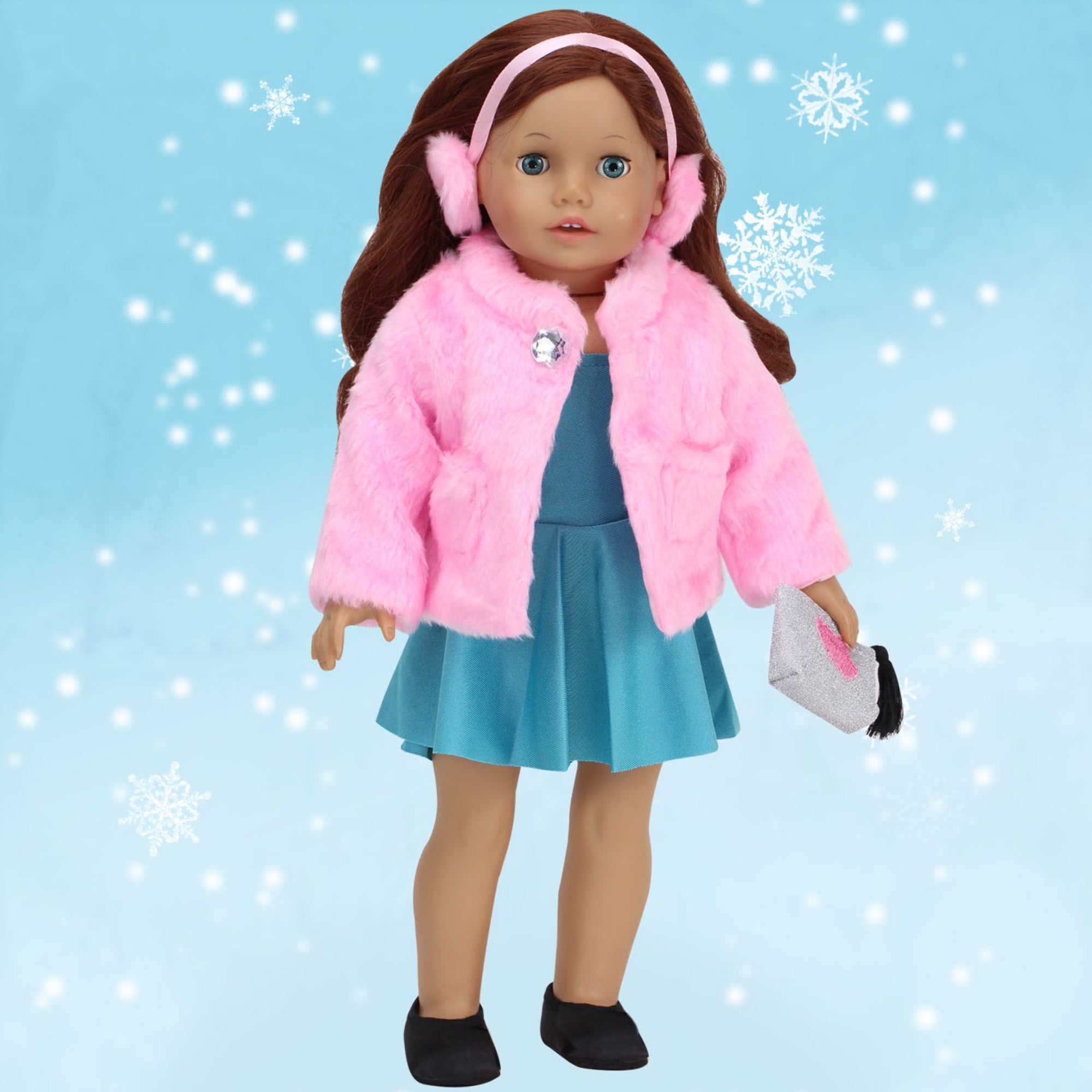 Sophia’s Pink faux fur Coat and Earmuff Headband Set for 18" Dolls