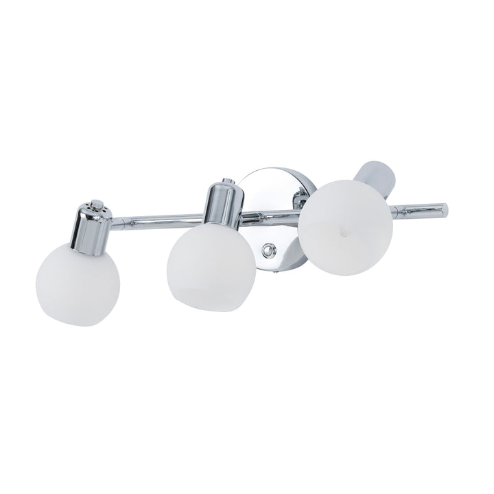 Teamson Home  3-Light Vanity Fixture with Frosted Globe Shades, Chrome, with lights angled in different directions