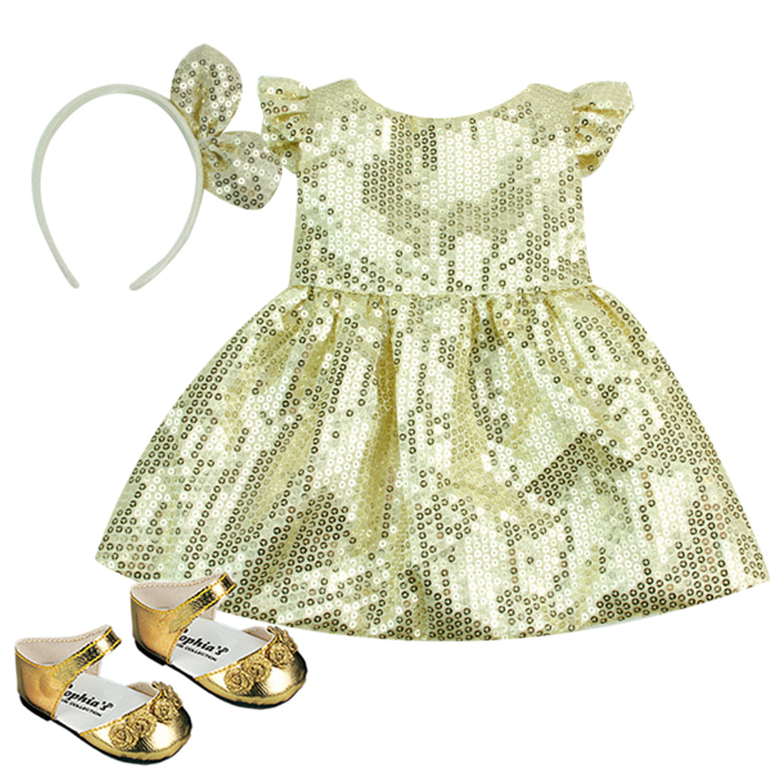 Sophia's Sequin Party Dress, Headband and Dress Shoes for 18" Dolls, Gold