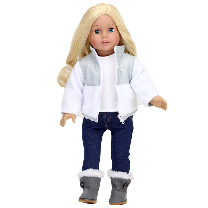 Sophia's Nylon/Fleece Jacket and Boots for 18" Dolls, White/Gray