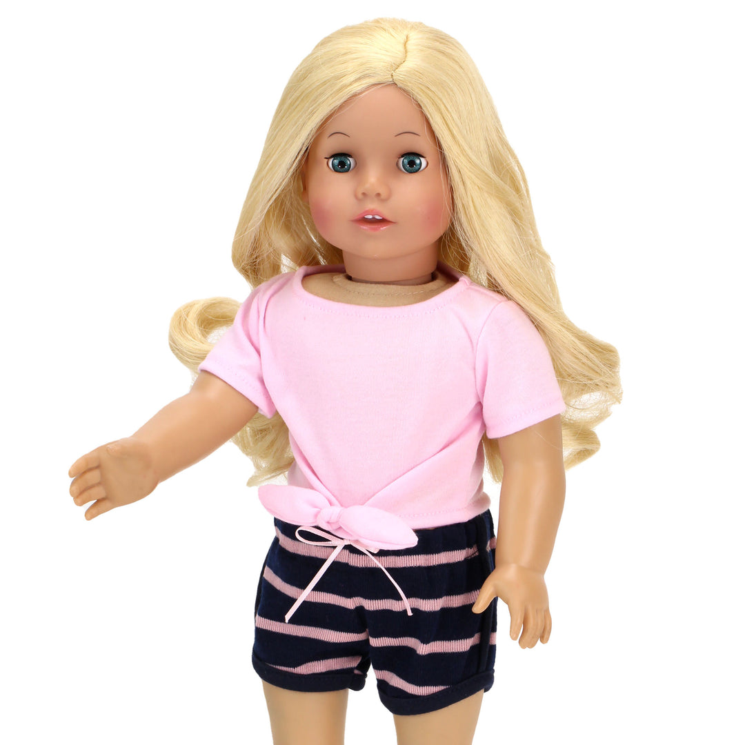 Sophia's - 18" Doll - Textured Stripe Shorts & Pink Front Tie T