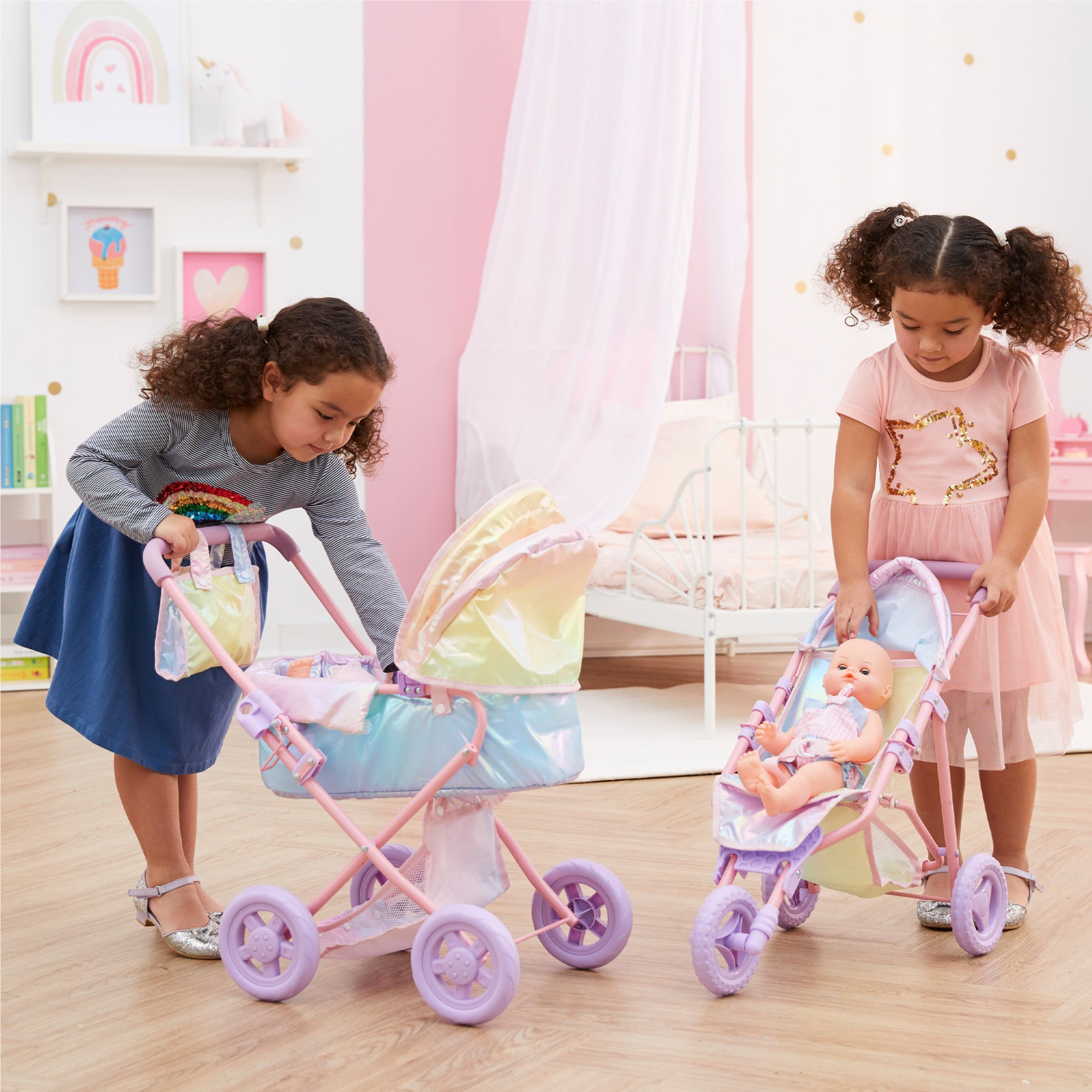Olivia’s Little World Magical Dreamland Deluxe Baby Doll Stroller and Carrier, Iridescent