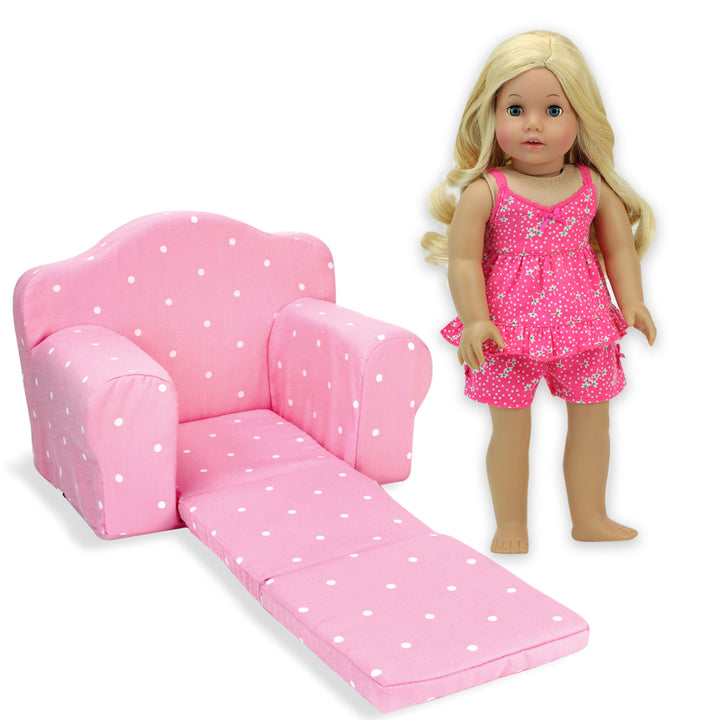 Sophia's - 18" Doll - Polka Dot Pull Out Chair Single Bed - Light Pink