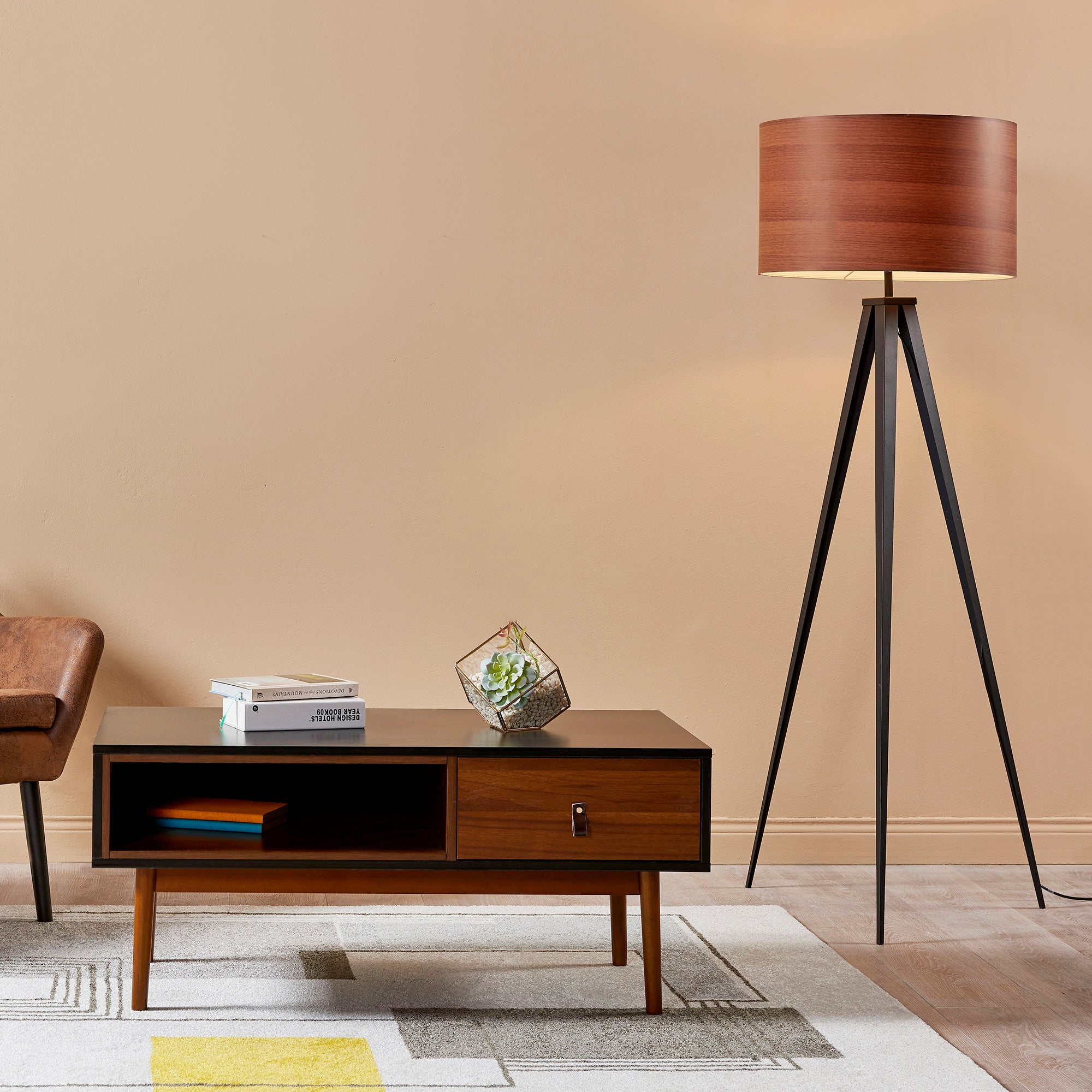 Teamson Home Reno Coffee Table with Storage Drawer, Black/Walnut