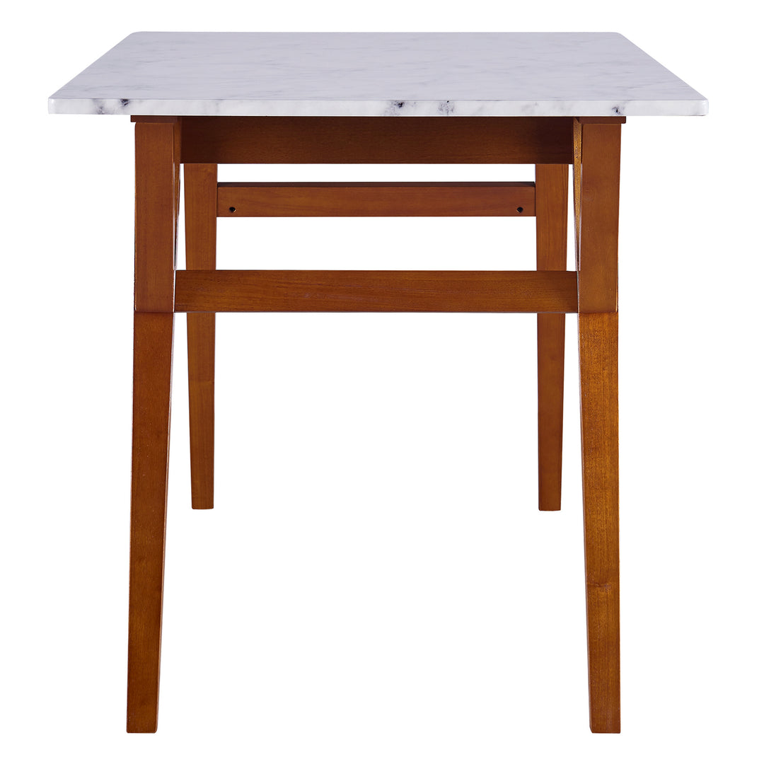 Teamson Home Ashton Dining Table with Natural Wood Base and Faux Marble Tabletop from the side