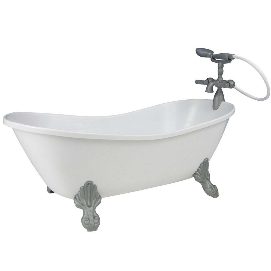 A white Sophia's Classic Clawfoot Bathtub Pretend Furniture for 18" Doll with accessories included, on a white background for pretend play.
