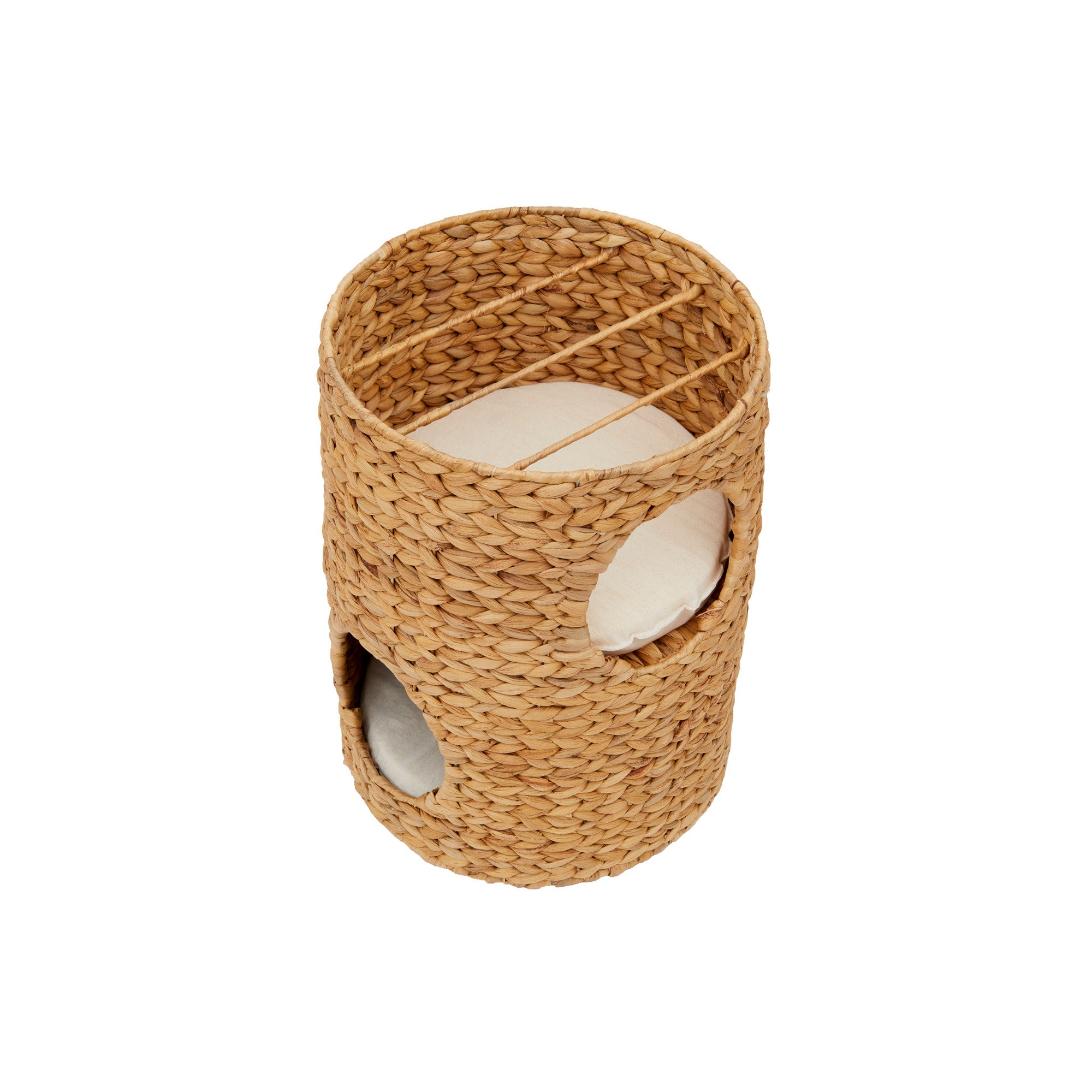 Teamson Pets Neith Wicker Seagrass 3-Tier Cat Bed Condo with Cushions, Tan/Cream