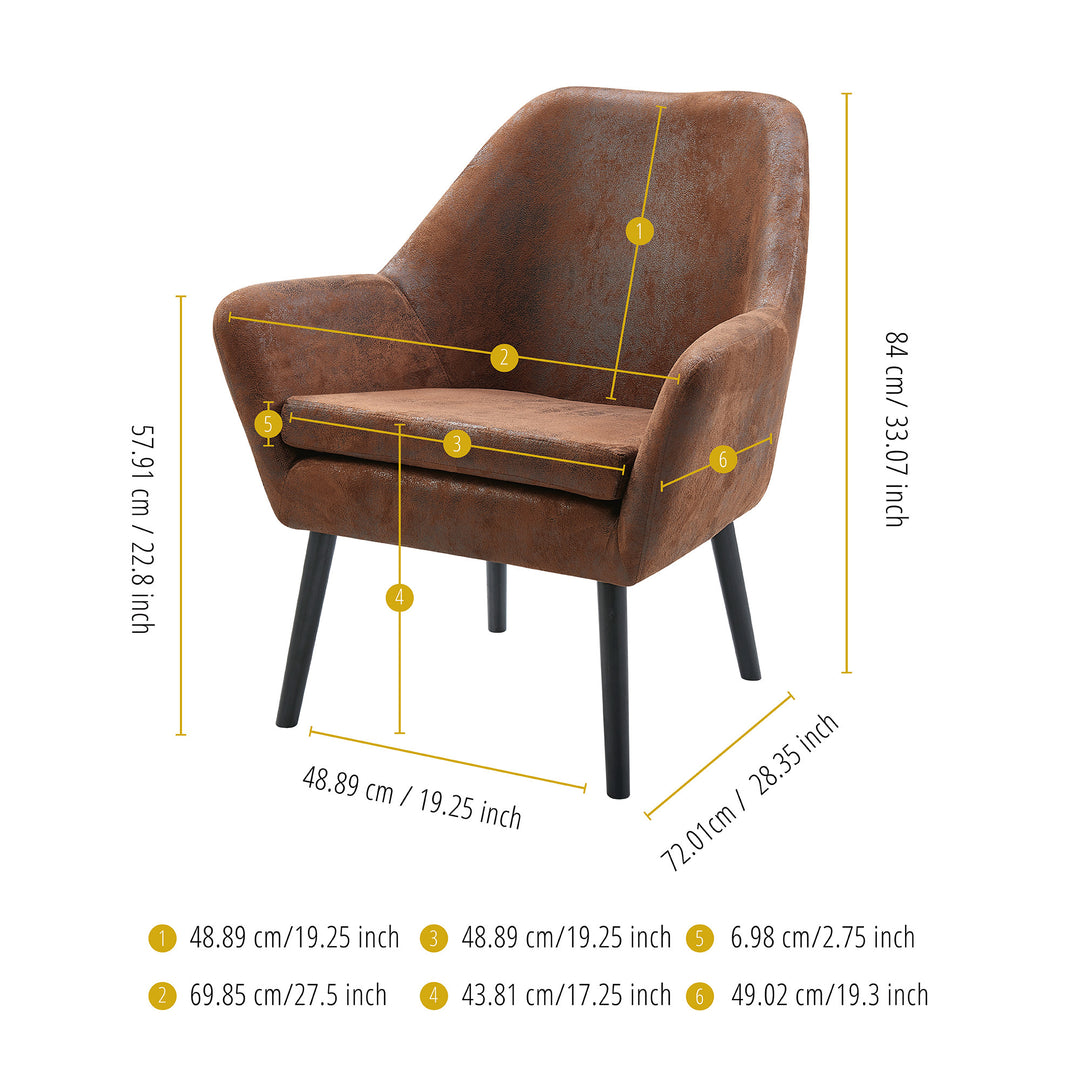 The measurements for a Teamson Home Divano Armchair with Aged Fabric and Solid Wood Legs, Brown.